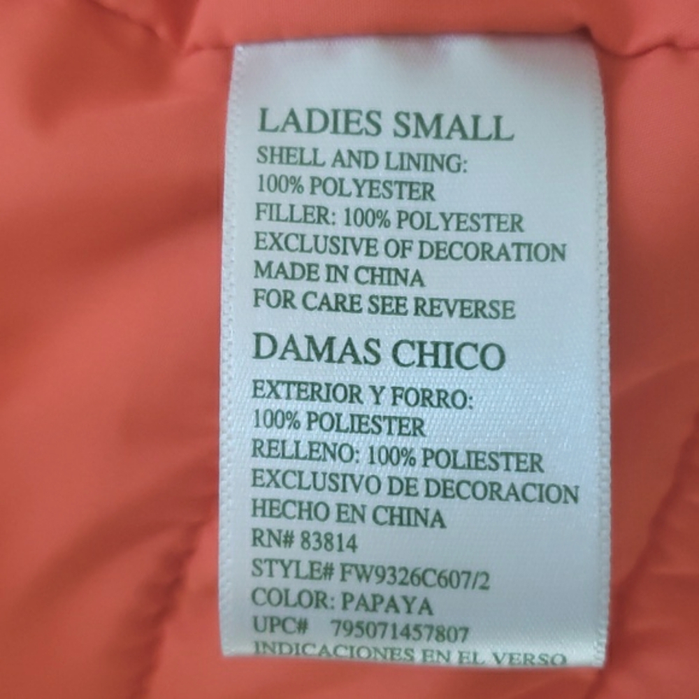 TANGERINE Orange Coral Quilted Puffer Vest SIZE SMALL Reflective Technical Warm - Picture 13 of 13